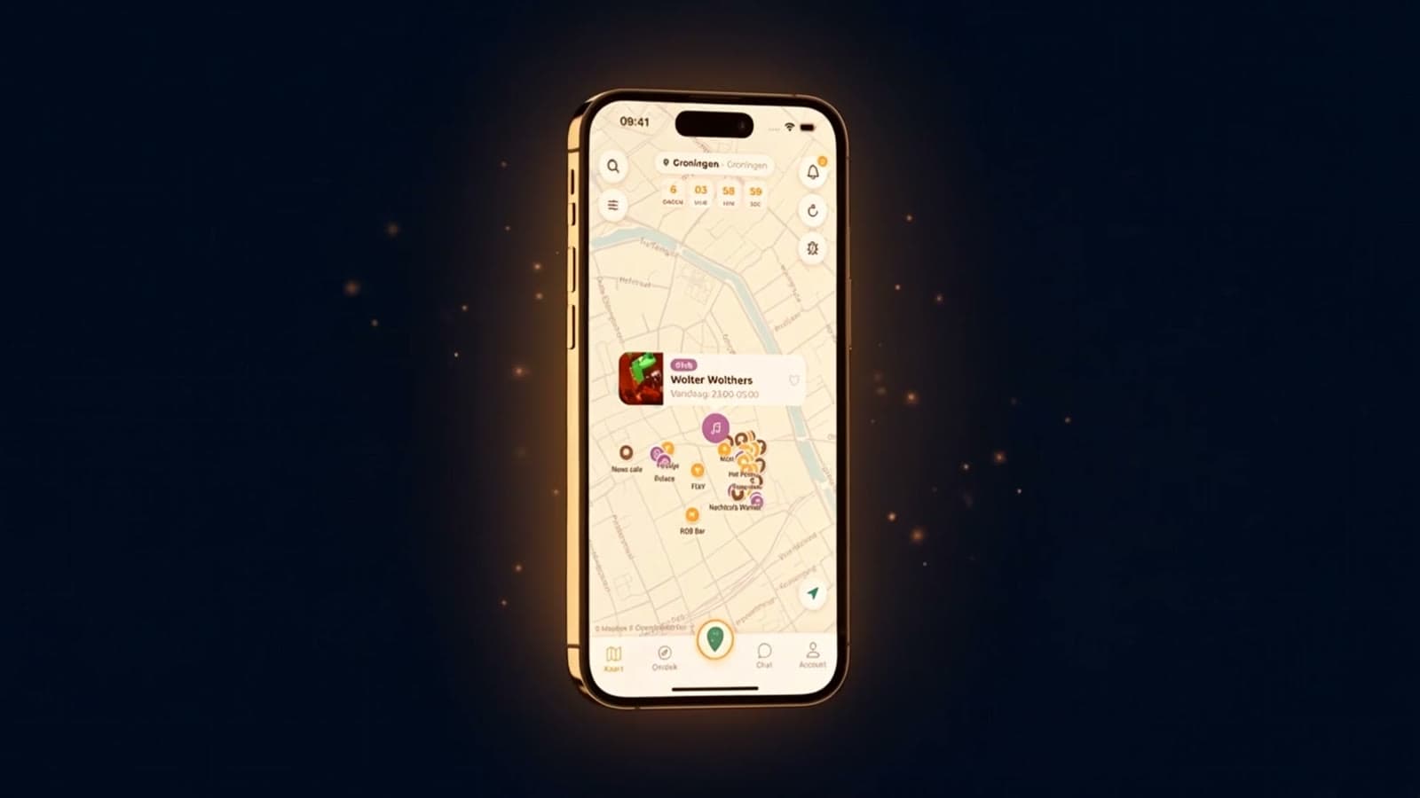 The OpStap app showing a map of Groningen