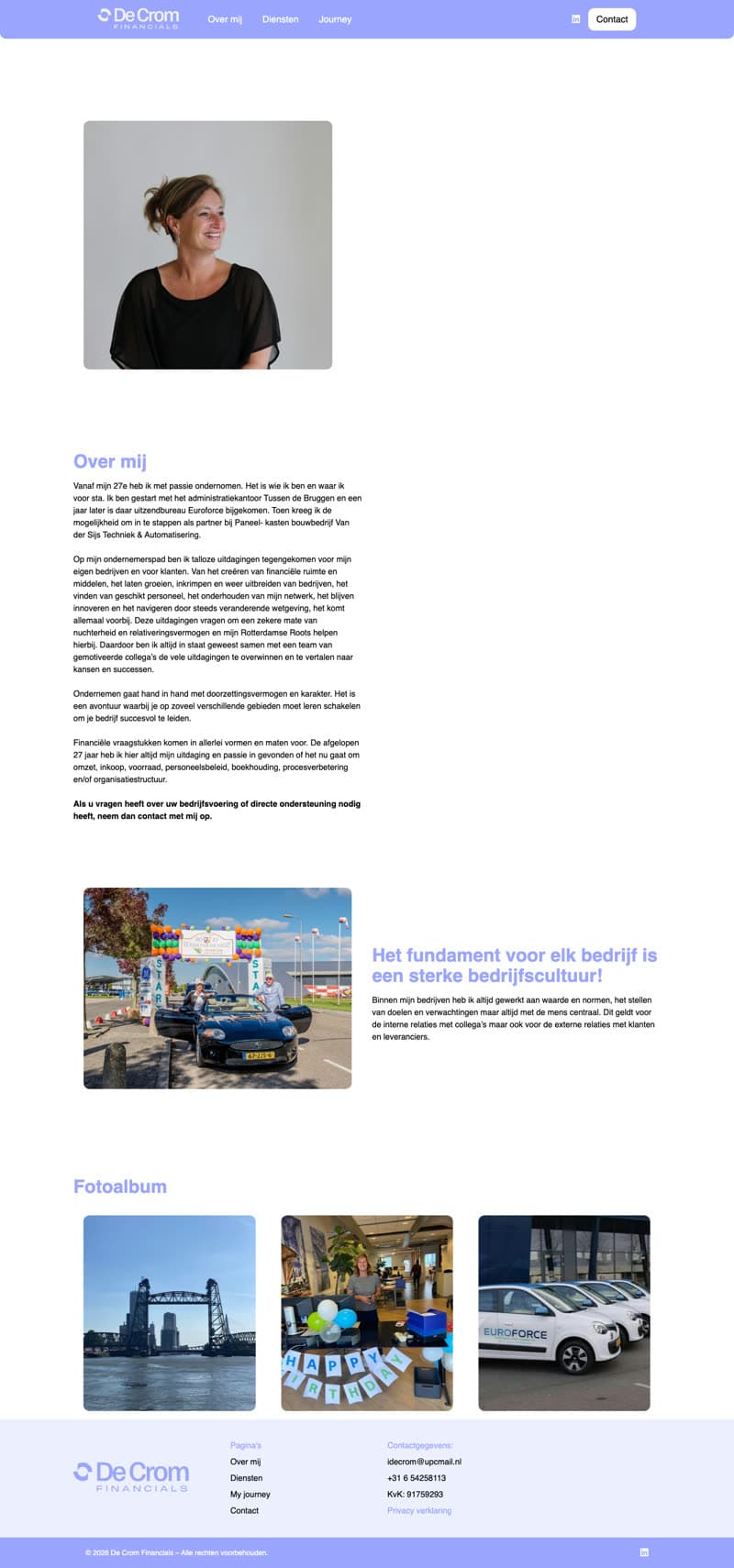 Screenshot van de website van De Crom Financials